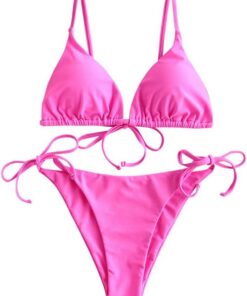 ZAFUL Triangle Bikini Set Damen String Tie-Side Cheeky Reversibel Solid/Floral/Leopard Druck Zweiteiliger Badeanzug Bademode