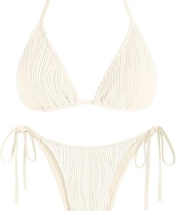 ZAFUL Damen Halter Trangle Bikini Set Tie-Side Cheeky Texture/Floral/Leopard Druck Zweiteiliger Badeanzug Bademode
