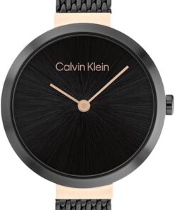 Calvin Klein Analog Quarzuhr für Damen mit Edelstahl-Mesh-Gliederarmband