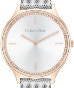 Calvin Klein Zwei-Zeiger-Quarzwerk-Uhr für Damen Kollektion CK Timeless mit Edelstahlarmband, Glieder- oder Meshdesign – Erhältlich in Silber oder Roségold