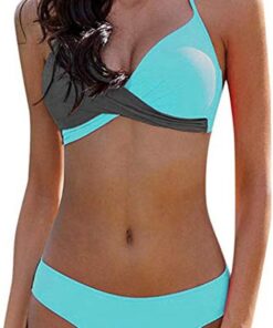 CheChury Damen Bademode Push Up Bikini Set Zweiteilige Badeanzug Strandkleidung Crossover Neckholder Triangel Oberteil Bikinihose Sexy Halter