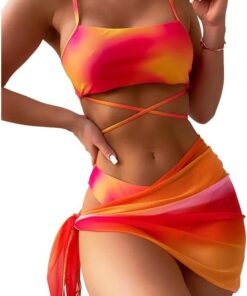 Women's Bikini Set Low Waist String Triangle Bikini with Skirt 3 Piece Bikini Swimsuit Tie Dye High-Cut Swimwear Swimming Trunks
