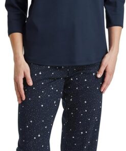 Calida Sweet Dreams 3/4-Pyjama Damen, aus 100% Baumwolle, Hose mit stoffbezogenem Gummibund