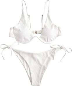 ZAFUL Damen Zweiteiliger Bügel Bikini-Set, Leopardenmuster Criss Cross Push Up High-Cut Gepolsterte Bikini Badeanzug