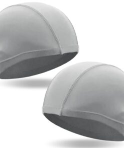 2 pcs Elastische Badekappen für Erwachsene, Komfortable Stoff Bademütze Weiche Unisex Badekappe Ohrenschutz Schwimmhaube Schwimmkappe Leichte Badehaube für Unisex Lange Kurzes Haar, Grau