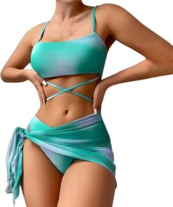 Women's Bikini Set Low Waist String Triangle Bikini with Skirt 3 Piece Bikini Swimsuit Tie Dye High-Cut Swimwear Swimming Trunks