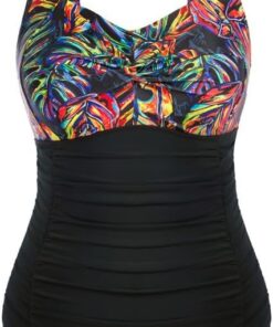 Hanna Nikole Damen Große Größen Einteiliger Badeanzug Bauchweg Bademode Swimsuit V-Ausschnitt Ruched Monokinis