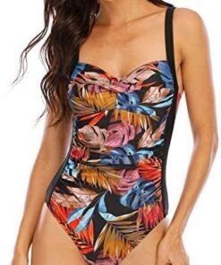 WIN.MAX Badeanzug mit einteiligem Badeanzug und gerüster, gepolsterter Badebekleidung, Badeanzüge in Übergröße für Frauen Vintage Push Up Monokinis, für C bis DD Tasse