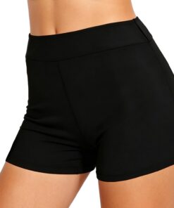 Badeshorts für Damen, hohe Taille, Bauchkontrolle, Bikinihose, schwarz, schnell trocknend, nahtlos, Boardshorts, Badehose für Damen