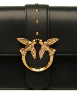 Pinko Love One Classic C Seidenkalbsleder, Damenhandtasche, Einheitsgröße, Z99q_schwarz-antique gold, Einheitsgröße