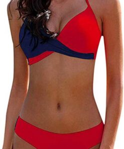 CheChury Damen Bademode Push Up Bikini Set Zweiteilige Badeanzug Strandkleidung Crossover Neckholder Triangel Oberteil Bikinihose Sexy Halter