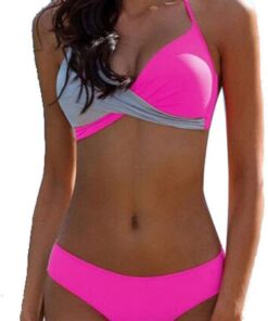 CheChury Damen Bademode Push Up Bikini Set Zweiteilige Badeanzug Strandkleidung Crossover Neckholder Triangel Oberteil Bikinihose Sexy Halter
