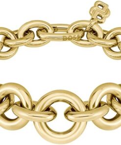 BOSS Jewelry Gliederhalskette, Gliederarmband oder Creolen für Damen Kollektion LIVE STATEMENT aus Edelstahl mit Gelbgoldbeschichtung