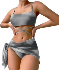 Women's Bikini Set Low Waist String Triangle Bikini with Skirt 3 Piece Bikini Swimsuit Tie Dye High-Cut Swimwear Swimming Trunks