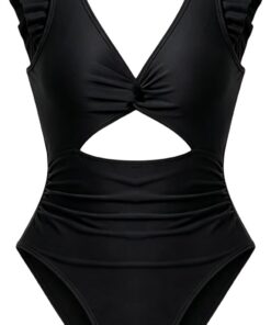 BBadeanzug Damen Bauchweg Push Up, BBadeanzüge Einteilige Rückenfrei Rüschenärmel Bademode Swimsuit, DDamen Badeanzug Rüschen V Ausschnitt Bauchweg Einteilige, Shape Badeanzug Damen