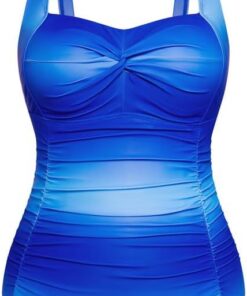Hanna Nikole Damen Große Größen Einteiliger Badeanzug Bauchweg Bademode Swimsuit V-Ausschnitt Ruched Monokinis