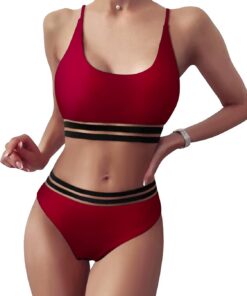 TOMEEK Damen Bikini Set mit Mesh Zweiteilig Badeanzug Push up Gepolstert High Cut Sport Bademode Hohe Taille Bikinis für Frauen