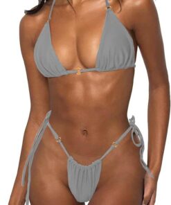 LUNNTE Damen Bikini Set Sexy Tanga String Bikini Badeanzüg Zweiteiliger Triangel mit Ring Badebekleidun Verstellbare Bademode Unterteil Seitlicher Schnürung