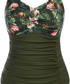 Hanna Nikole Damen Große Größen Einteiliger Badeanzug Bauchweg Bademode Swimsuit V-Ausschnitt Ruched Monokinis