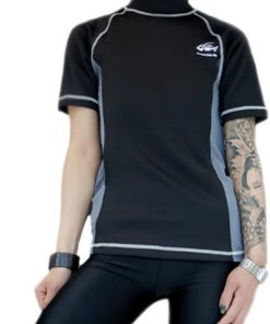 BaronHong Frauen Lesben Tomboy Zip Up Brust Ärmel Schnell trocknend Bademode Set Top + Schwimmen Hosen