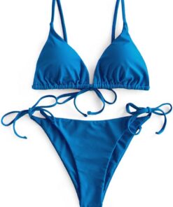 ZAFUL Triangle Bikini Set Damen String Tie-Side Cheeky Reversibel Solid/Floral/Leopard Druck Zweiteiliger Badeanzug Bademode