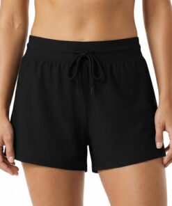Aolso Badeshorts Damen, Sommer Boardshorts mit Taschen und Bauchkontrolle, Hohe Taille Schwimmhose,Trocknende Sportshorts für Strandurlaub, Wassersport, Freizeitaktivitäten, M/L
