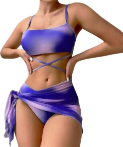 Women's Bikini Set Low Waist String Triangle Bikini with Skirt 3 Piece Bikini Swimsuit Tie Dye High-Cut Swimwear Swimming Trunks