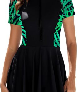 Odizli Badekleid Damen Sommer Kurzarm Reißverschluss Bauchweg Badeanzug mit Cups