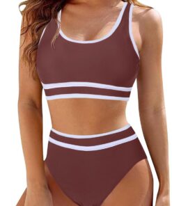 Mayoii 2-teiliger Badeanzug für Damen, Bikini-Set, hohe Taille, gepolstertes Push-Up-Top, Bauchkontrolle, Badeanzüge, Badeanzug