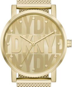 DKNY Damen Analog Quarz Uhr mit Edelstahl Armband NY6692, Gold