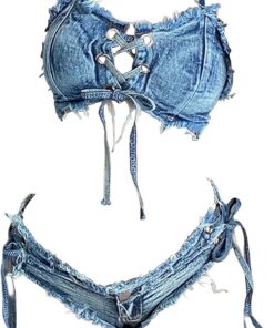 SINMIUANIME Frauen Denim Bikini Set BH Höschen Cosplay Dessous Jeans Shorts für Strand Spiel und Bar Nachtclub Leistung