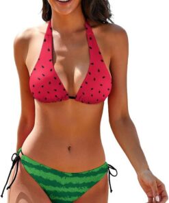 SKT T1 Damen-Bikini mit Wassermelonen-Motiv, 2-teilig, rot und grün, Wassermelonen-Druck, Badeanzüge für Frauen, Neckholder, Dreiecks-Badeanzüge