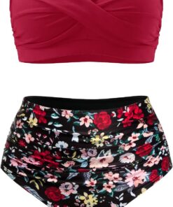 Yonique Zweiteiliger Damen-Badeanzug, Übergröße, hohe Taille, Bandeau-Bikini, Bauchweg-Badeanzug