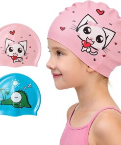 Badekappe Kinder, wasserdichte Badehaube für Mädchen Jungen, Silikon Schwimmkappe mit Niedlichen Mustern - 100% Reißfest