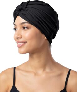 Kiiwah Damen Turban-Badekappe Twist-Knoten für Langes Haar | 3D-Passform, Atmungsaktives Nylon, Elastisch, Kein Druckgefühl, Schnelltrocknend, Faltbar, Pool, Strand, Spa