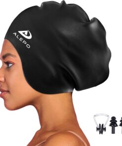 Alepo Extra Large Badekappe Damen Herren, Schwimmkappe Lange Haare Langlebige Silikon mit Ohrschutz, Unisex-Erwachsene Badehaube Bademütze für Dreadlocks Haarverlängerungen Afro Haarwebart