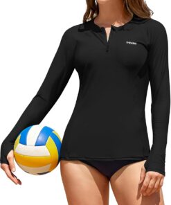 SHEKINI Surf Shirt Damen Schwimmshirt Langarm mit 1/4 Zip Rashguards Sportshirt für Wasser Strand