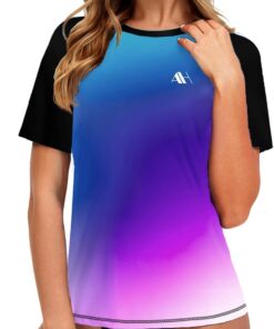 Damen UV Badeshirt Kurzarm Schwimmshirt UPF 50+ Rash Guard Schnelltrocknend Surf Shirt