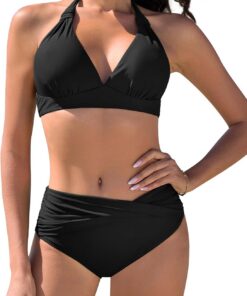 Bikini Damen Set Push Up Bikinis Zweiteiliger Bademode Swimsuit Träger Oberteil mit Nackenbügel