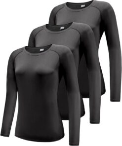 Damen 3er Pack Langarmshirt T-Shirts, UPF 50+ Sonnenschutz Schnelltrocknend Funktionsshirt Laufshirts, Atmungsaktiv Langarm Sportshirt Gym Yoga Running Top Freizeitshirt Workout Fitness Oberteil