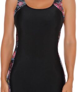 Odizli Badeanzug Damen mit Bein Sommer Ärmellos Push Up Bauchweg Sport Neopren Schwimmanzug mit Cups
