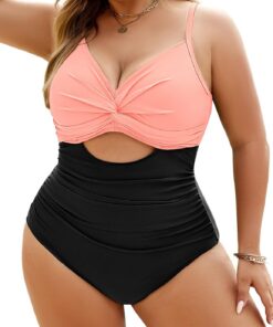 Vancavoo Badeanzug Damen Bauchweg Große Größen Push Up Bademode Einteiliger Badeanzüge mit Bügel Sexy V Ausschnitt One Piece Swimsuits Swimwear
