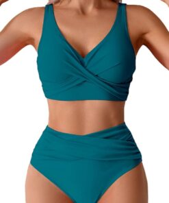 Bikini Damen Set Push up High Waist Sexy Triangel Breites Unterbrustband Mit Cups Zweiteiliger Badeanzug Bademode Swimsuits