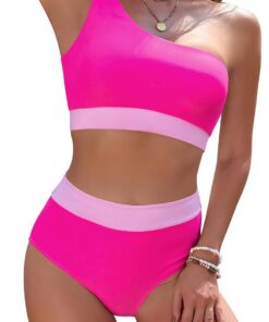 SHEKINI Gepolstert Bikini Set Damen High Waist Bauchweg Full Coverage Zweiteiliger Badeanzug EIN Schulter Bademode Swimsuit für Frauen