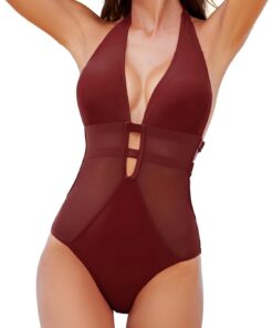 CUPSHE Badeanzug Damen Tiefer V Ausschnitt Neckholder Netz Riemchen