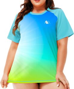 Damen UV Shirt Übergröße Badeshirt Kurzarm Rash Guard Schnelltrocknend Schwimmshirt