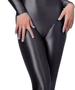 200D blickdichter Einteiler Badeanzug High Stretch Glänzender Body Reißverschluss Rücken
