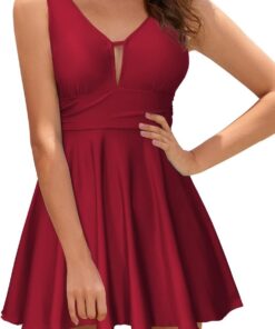 SHEKINI Damen Einteiliger Badeanzug Elegant Badeanzugkleid Mit Brustpolster Badekleid Ruched Bauchweg Schwimmkleid Baderock