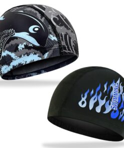 2 Stück Elastische Badekappen für Erwachsene, Badekappe langes Haar - Komfortable Stoff Bademütze Weiche Unisex Badekappe Ohrenschutz Schwimmhaube Schwimmkappe Leichte Badehaube für Herren Damen