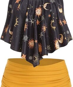 JMSUN Frauen Sonne Sterne Mond Volant Hohe Taille Tankini Badeanzug